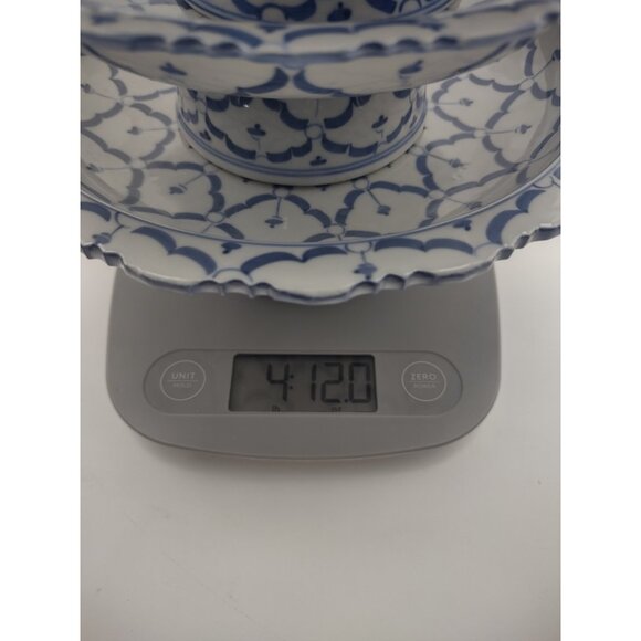 Vintage Set of 6 Blue White Floral Porcelain Stacking Pedestal Bowls 9.5” Tall - Picture 17 of 17